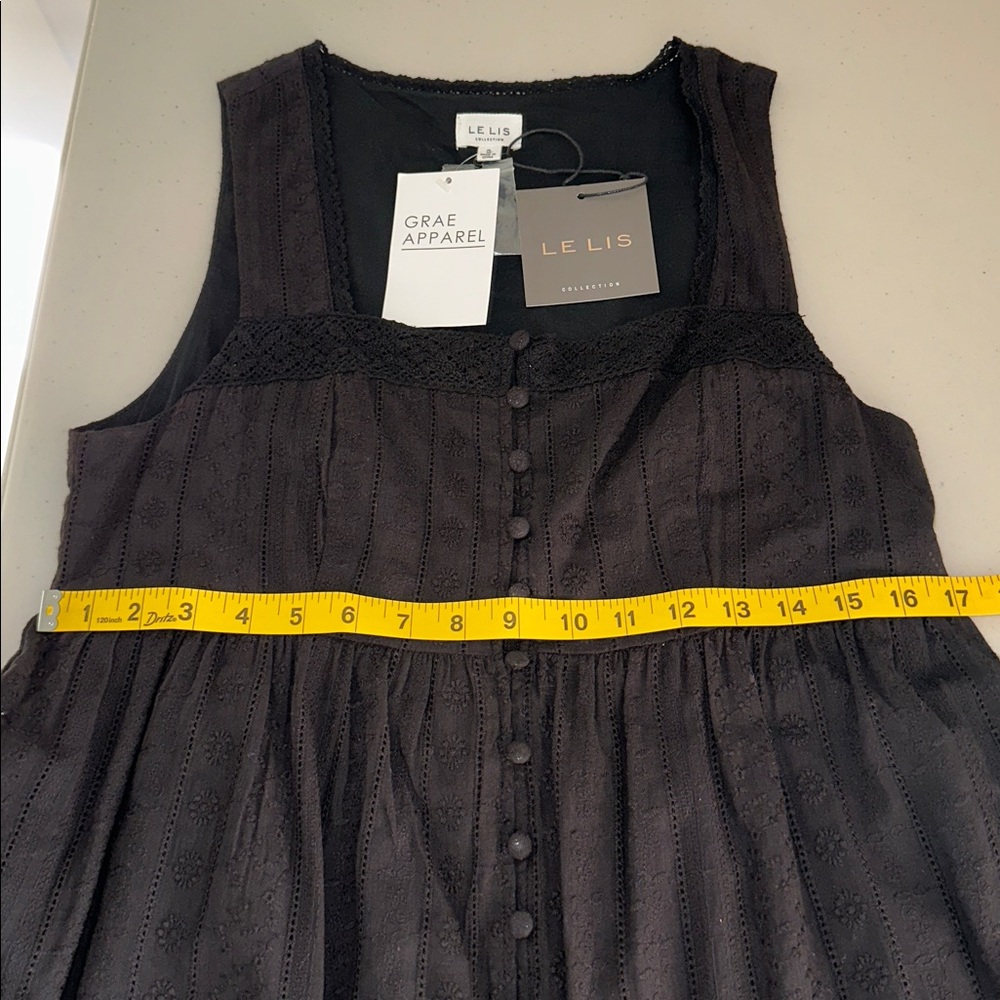 NWT 100% Cotton Le Lis Black Button-Front Mini Dress Size Small. - Picture 8 of 13